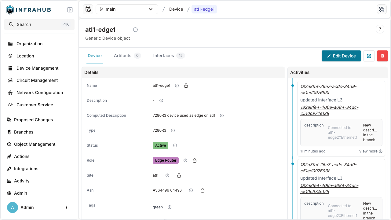 Device detail page with Activity logs panel